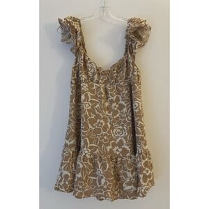 Blu Pepper Babydoll Dress Womens Size L Mini Brown Cream Floral‎ Lined